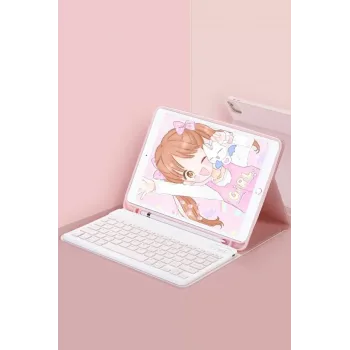 Newface iPad Pro 11 (2024) Kılıf KC01 Smart Klavyeli Tablet Kılıfı - Pembe