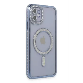 Newface iPhone 11 Kılıf Joke Simli Magneticsafe Kılıf - Mavi