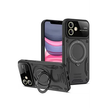 Newface iPhone 11 Kılıf Joy Lens Standlı Kapak - Siyah