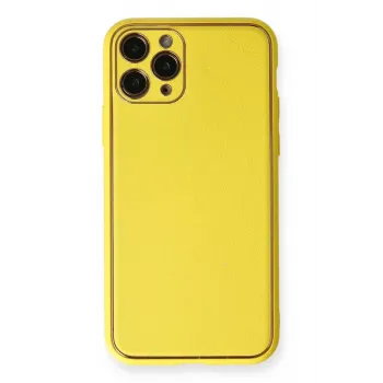 Newface iPhone 11 Pro Kılıf Coco Deri Silikon Kapak - Sarı