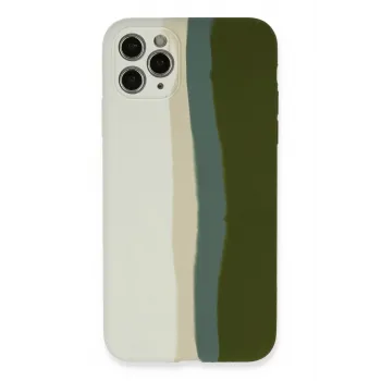 Newface iPhone 11 Pro Kılıf Ebruli Lansman Silikon - Beyaz-Yeşil