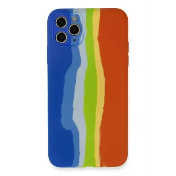 Newface iPhone 11 Pro Kılıf Ebruli Lansman Silikon - Mavi-Turuncu