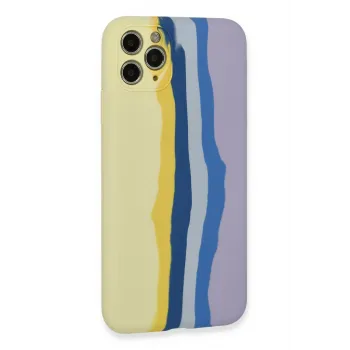 Newface iPhone 11 Pro Kılıf Ebruli Lansman Silikon - Sarı-Lila