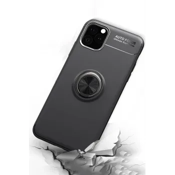 Newface iPhone 11 Pro Max Kılıf Range Yüzüklü Silikon - Siyah-Kırmızı