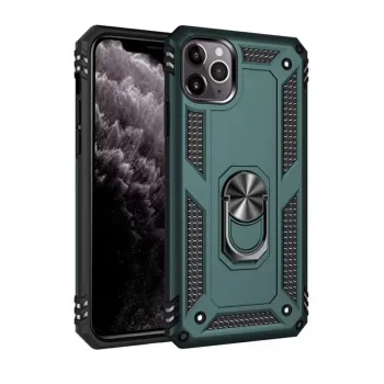 Newface iPhone 11 Pro Max Kılıf Sofya Yüzüklü Silikon Kapak - Yeşil