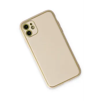 Newface iPhone 12 Kılıf Coco Deri Silikon Kapak - Gold