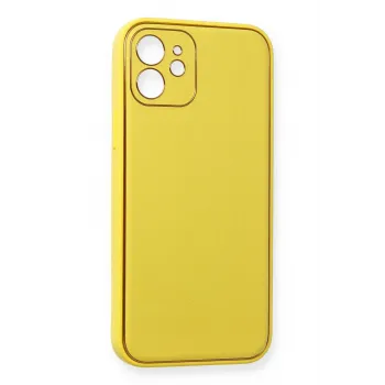 Newface iPhone 12 Kılıf Coco Deri Silikon Kapak - Sarı