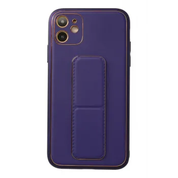 Newface iPhone 12 Kılıf Coco Deri Standlı Kapak - Mor
