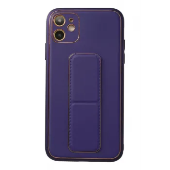 Newface iPhone 12 Kılıf Coco Deri Standlı Kapak - Mor