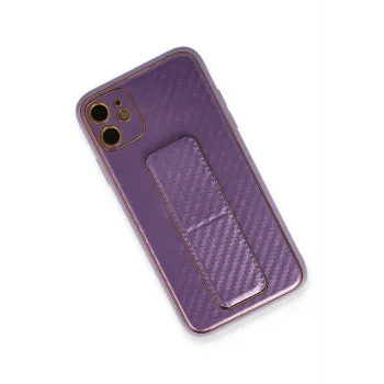 Newface iPhone 12 Kılıf Coco Karbon Standlı Kapak - Mor