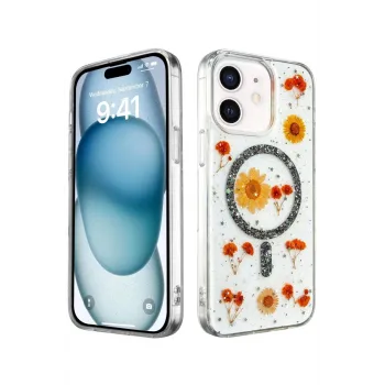 Newface iPhone 12 Kılıf Daisy Simli Magsafe Kapak - Siyah