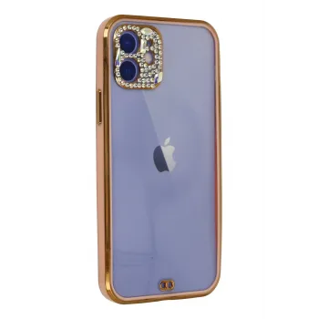 Newface iPhone 12 Kılıf Liva Taşlı Silikon - Pembe