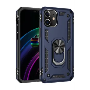 Newface iPhone 12 Kılıf Sofya Yüzüklü Silikon Kapak - Lacivert