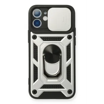 Newface iPhone 12 Mini Kılıf Pars Lens Yüzüklü Silikon - Gümüş