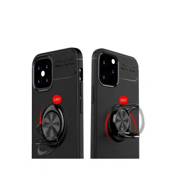 Newface iPhone 12 Mini Kılıf Range Yüzüklü Silikon - Siyah-Kırmızı