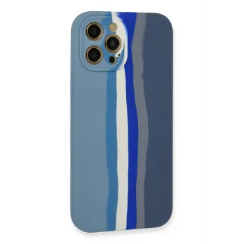 Newface iPhone 12 Pro Kılıf Ebruli Lansman Silikon - Mavi-Gri