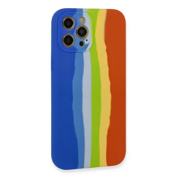 Newface iPhone 12 Pro Kılıf Ebruli Lansman Silikon - Mavi-Turuncu