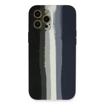Newface iPhone 12 Pro Kılıf Ebruli Lansman Silikon - Siyah-Lacivert