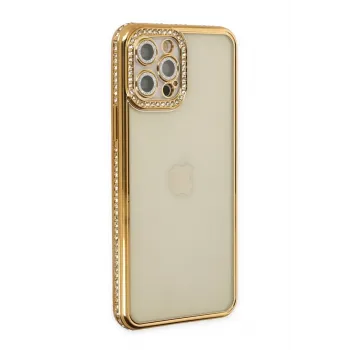 Newface iPhone 12 Pro Kılıf Joke Taşlı Silikon - Gold