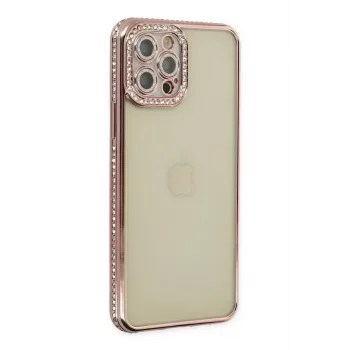 Newface iPhone 12 Pro Kılıf Joke Taşlı Silikon - Pembe