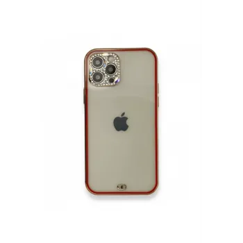 Newface iPhone 12 Pro Kılıf Liva Taşlı Silikon - Kırmızı