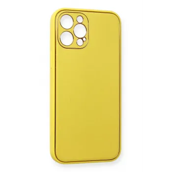 Newface iPhone 12 Pro Max Kılıf Coco Deri Silikon Kapak - Sarı