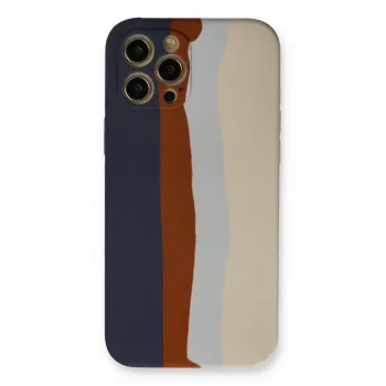 Newface iPhone 12 Pro Max Kılıf Ebruli Lansman Silikon - Lacivert-Krem