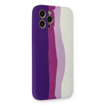 Newface iPhone 12 Pro Max Kılıf Ebruli Lansman Silikon - Mor-Beyaz