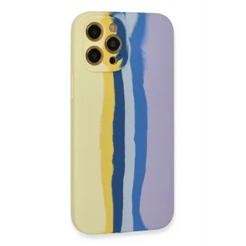 Newface iPhone 12 Pro Max Kılıf Ebruli Lansman Silikon - Sarı-Lila