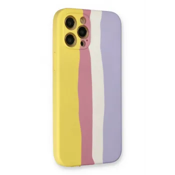 Newface iPhone 12 Pro Max Kılıf Ebruli Lansman Silikon - Sarı-Mavi