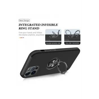 Newface iPhone 12 Pro Max Kılıf Elit Yüzüklü Kapak - Siyah