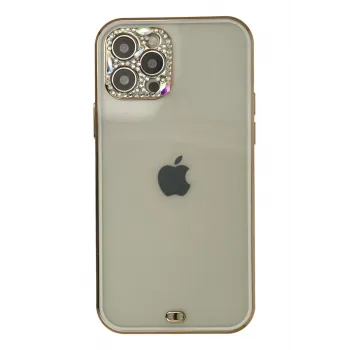 Newface iPhone 12 Pro Max Kılıf Liva Taşlı Silikon - Beyaz