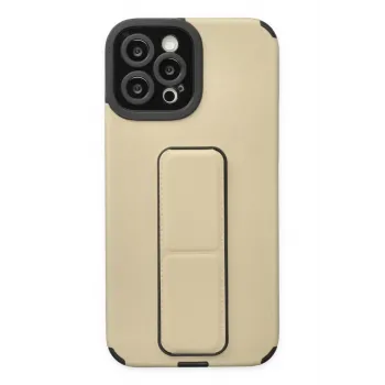 Newface iPhone 12 Pro Max Kılıf Mega Standlı Silikon - Gold