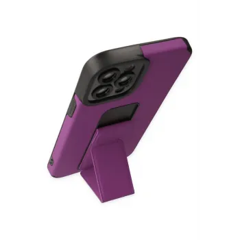 Newface iPhone 12 Pro Max Kılıf Mega Standlı Silikon - Mor