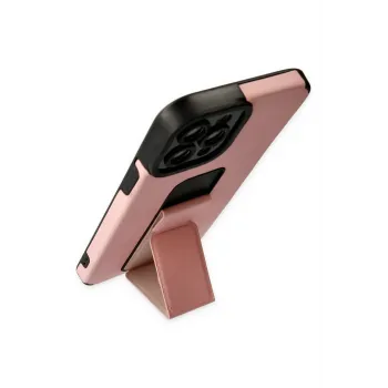 Newface iPhone 12 Pro Max Kılıf Mega Standlı Silikon - Pudra