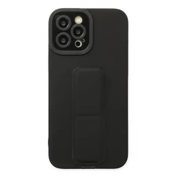 Newface iPhone 12 Pro Max Kılıf Mega Standlı Silikon - Siyah