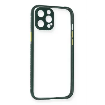 Newface iPhone 12 Pro Max Kılıf Miami Şeffaf Silikon - Koyu Yeşil