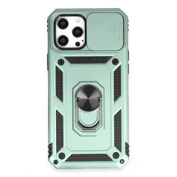 Newface iPhone 12 Pro Max Kılıf Pars Lens Yüzüklü Silikon - Yeşil