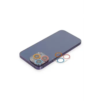Newface iPhone 12 Pro Max Renkli Kamera Lens Koruma Cam - Pembe-Mavi