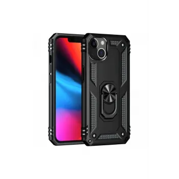 Newface iPhone 13 Kılıf Sofya Yüzüklü Silikon Kapak - Siyah