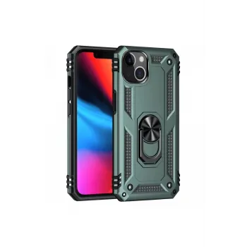 Newface iPhone 13 Kılıf Sofya Yüzüklü Silikon Kapak - Yeşil