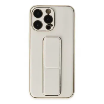 Newface iPhone 13 Pro Kılıf Coco Deri Standlı Kapak - Beyaz