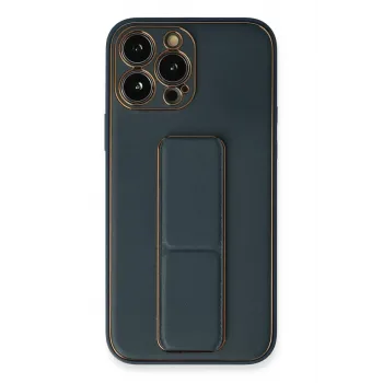 Newface iPhone 13 Pro Kılıf Coco Deri Standlı Kapak - Mavi