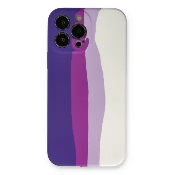 Newface iPhone 13 Pro Kılıf Ebruli Lansman Silikon - Mor-Beyaz