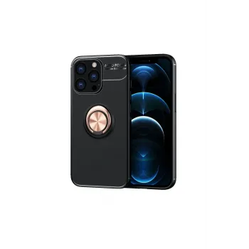 Newface iPhone 13 Pro Kılıf Range Yüzüklü Silikon - Siyah-Gold