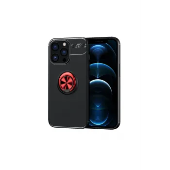 Newface iPhone 13 Pro Kılıf Range Yüzüklü Silikon - Siyah-Kırmızı