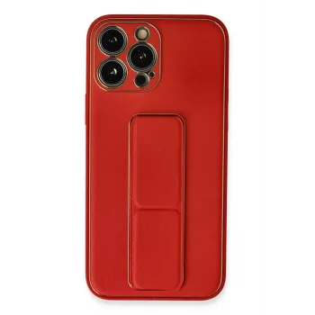 Newface iPhone 13 Pro Max Kılıf Coco Deri Standlı Kapak - Kırmızı