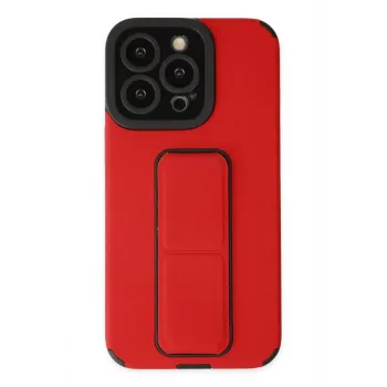 Newface iPhone 13 Pro Max Kılıf Mega Standlı Silikon - Kırmızı