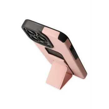 Newface iPhone 13 Pro Max Kılıf Mega Standlı Silikon - Pudra