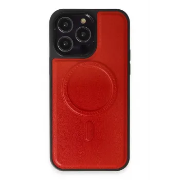 Newface iPhone 13 Pro Max Kılıf Ozzi Magsafe Deri Kapak - Kırmızı